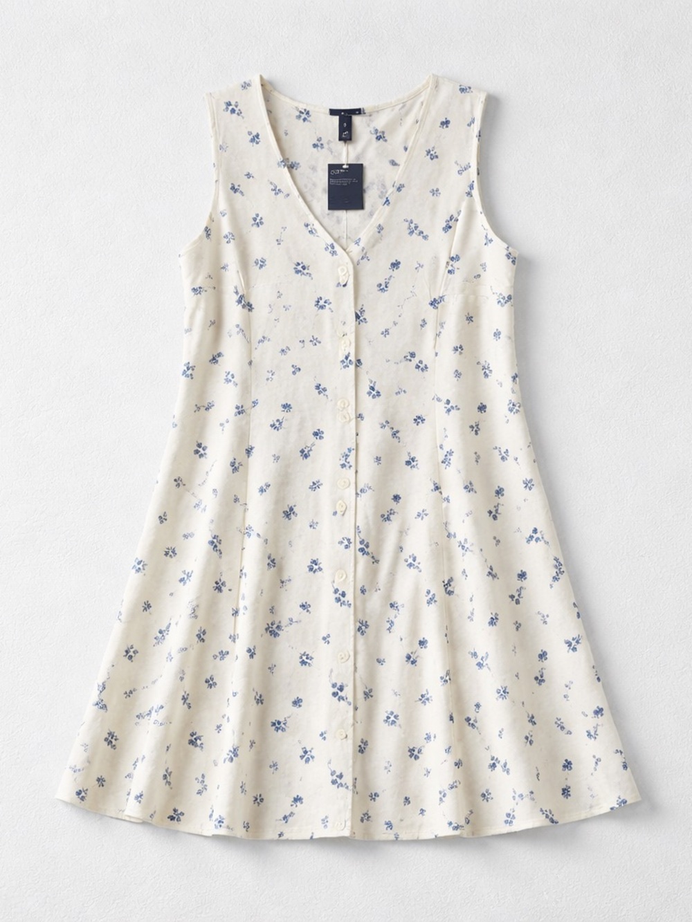 Universal Thread Cream Floral Button-Front Dress - Blue Accent